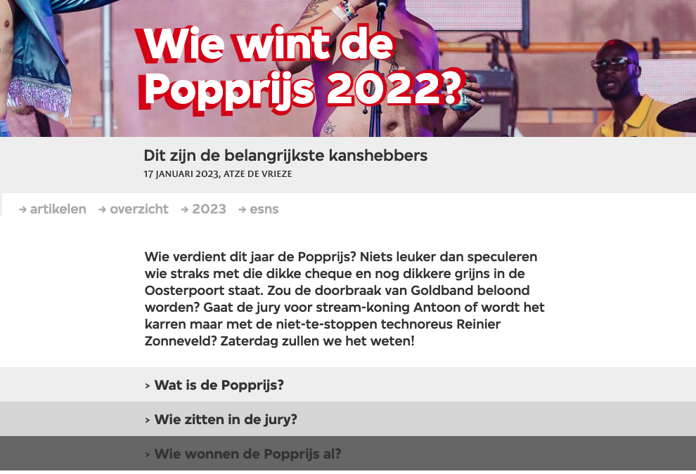 Wie wint de Popprijs 2022 - 3VOOR12