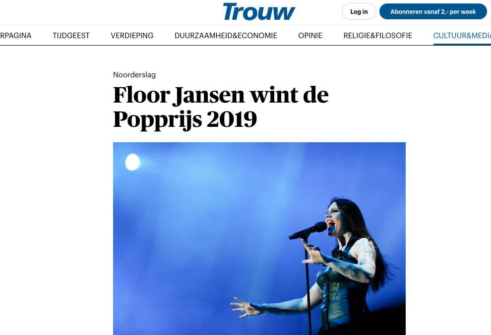 Floor Jansen wint de Popprijs 2019 - Trouw